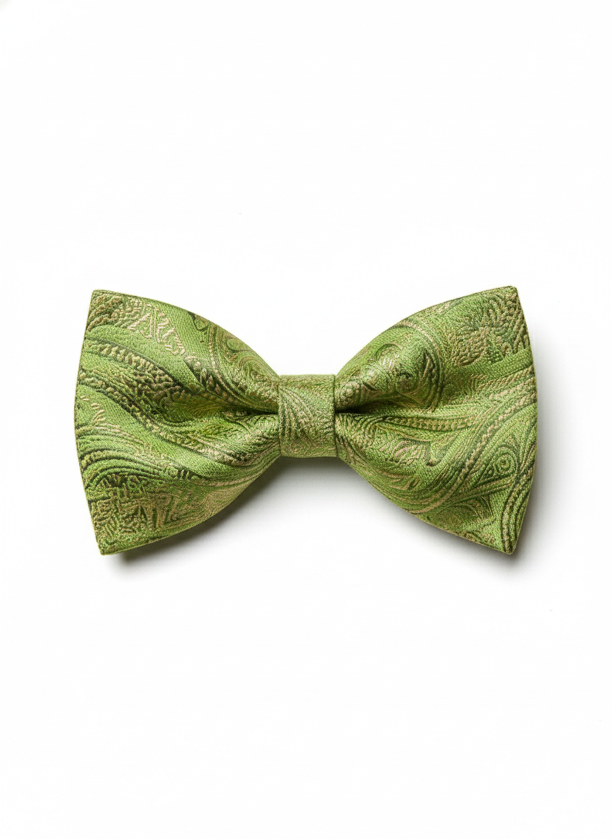 Elegant Olive Green and Gold Paisley Men's Bow Tie