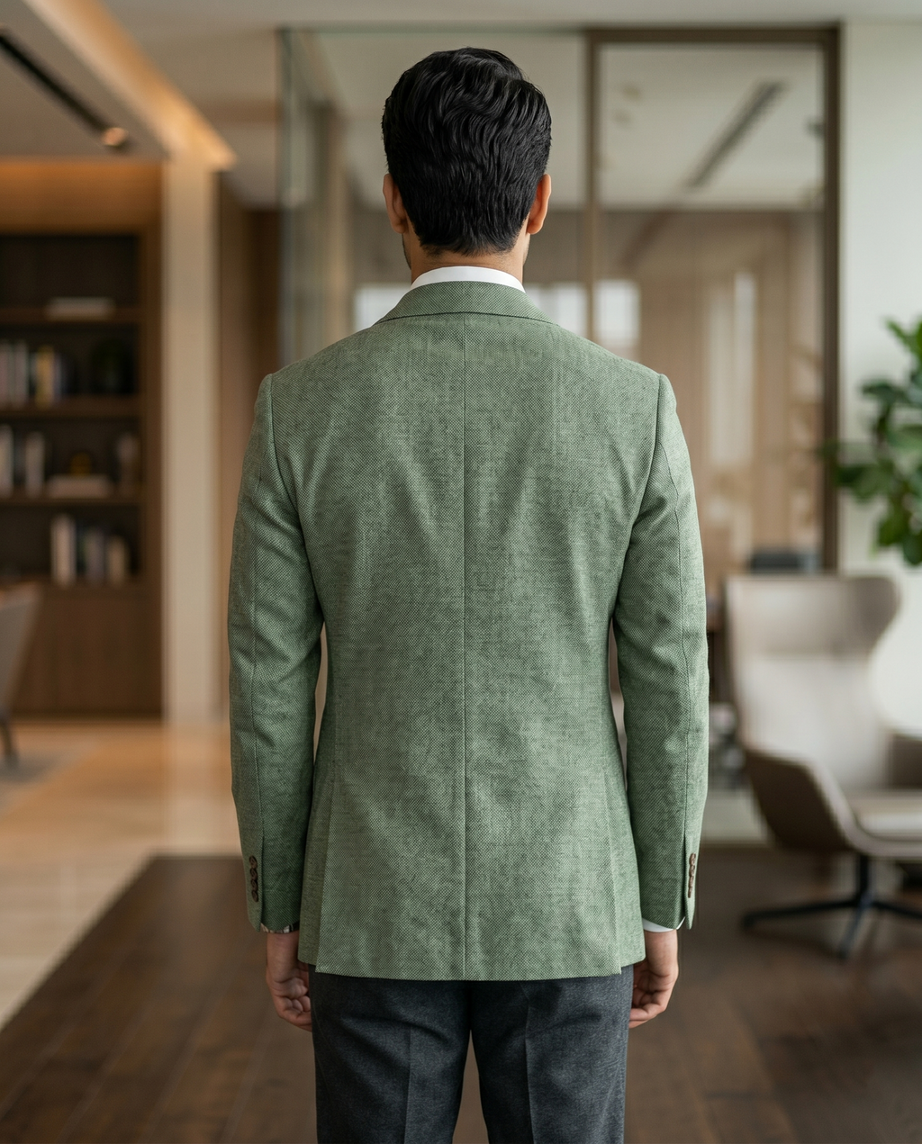 Premium Men's Slim Fit Olive Green Blazer Textured Single Breasted Suit Jacket