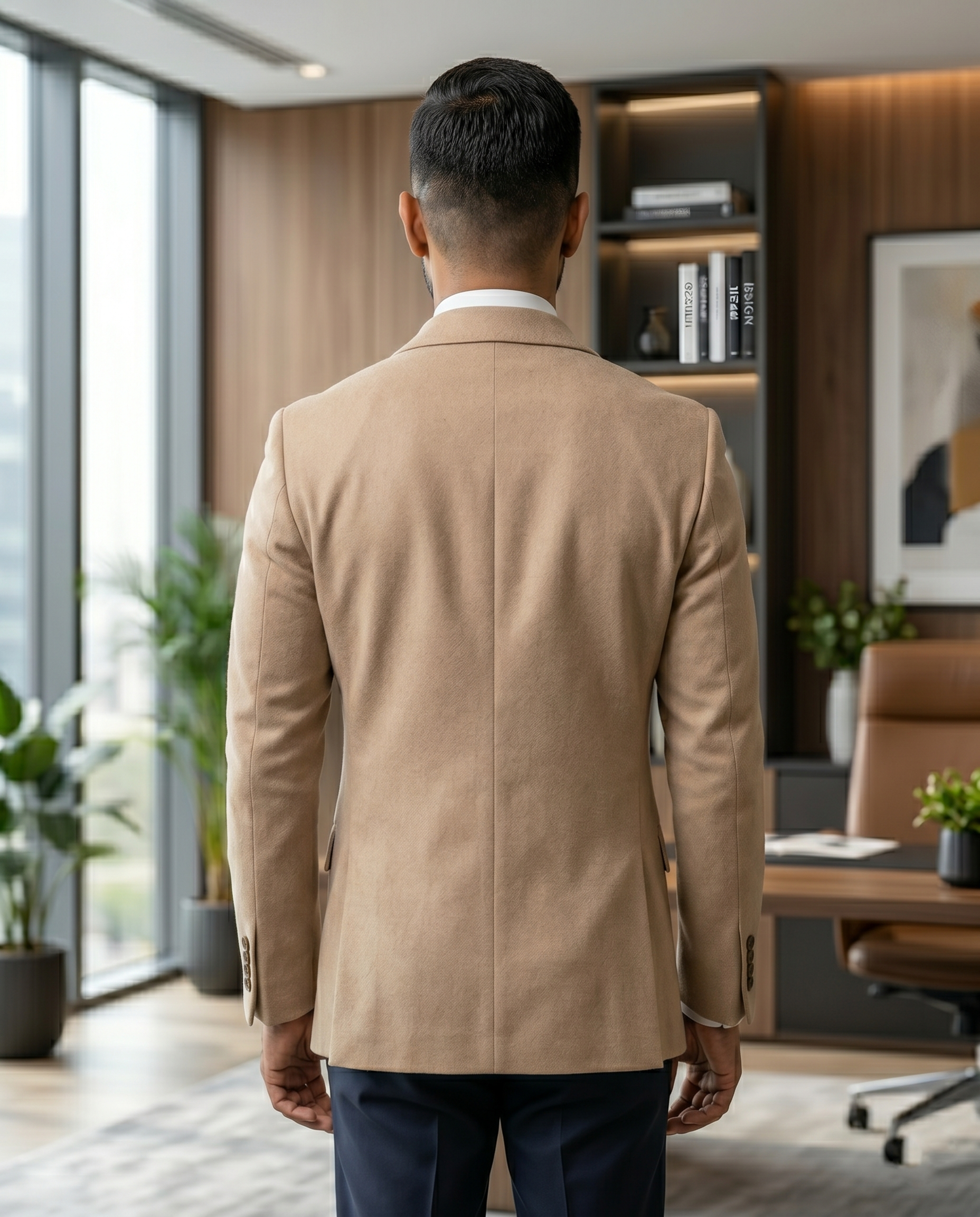 Premium Men's Slim Fit Beige Blazer Smooth Single Breasted Suit Jacket