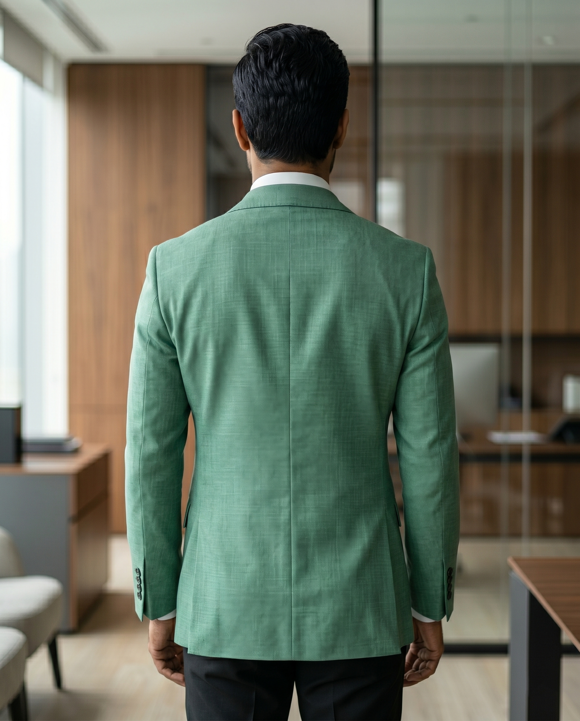 Premium Men's Slim Fit Sage Green Blazer Textured Single Breasted Suit Jacket