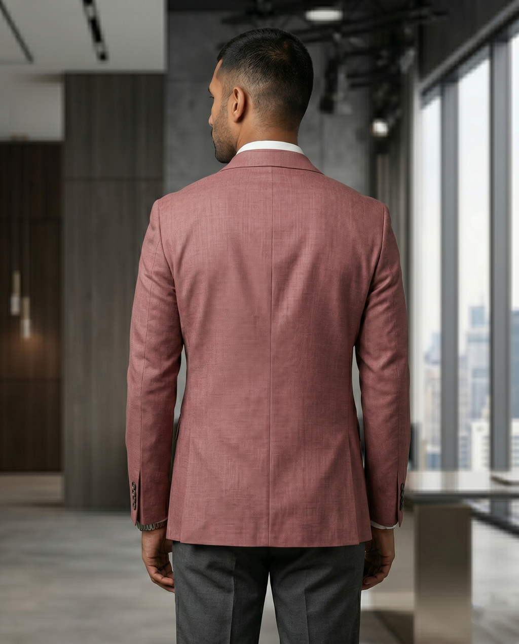 Premium Men's Slim Fit Dusty Rose Blazer Textured Single Breasted Suit Jacket
