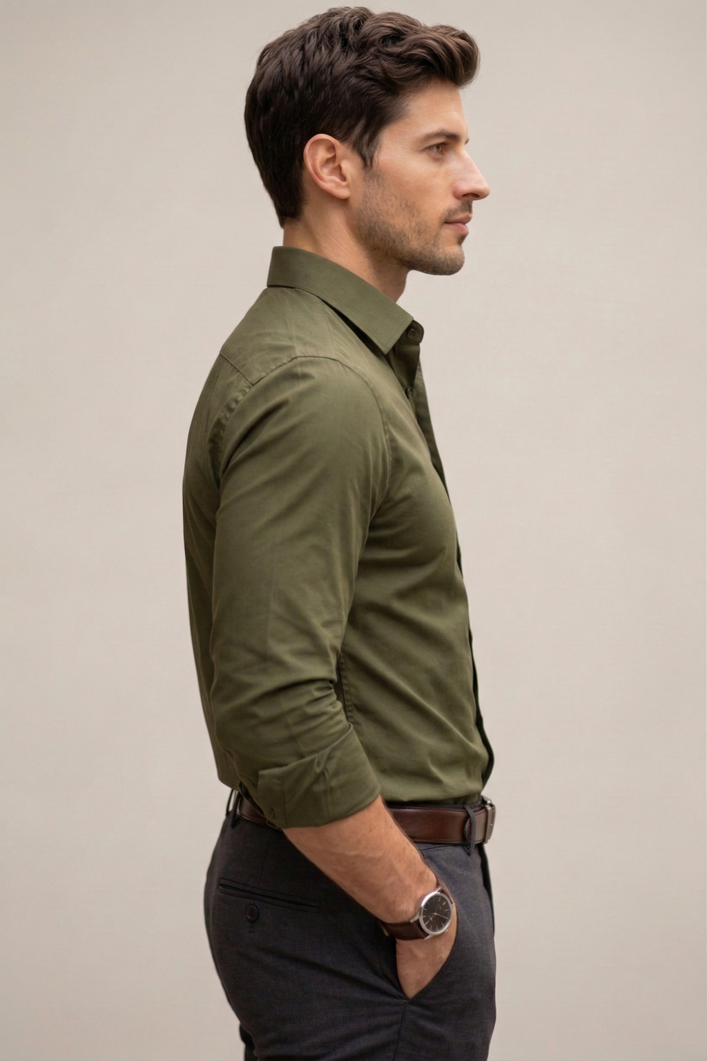Men’s Olive Green Formal Shirt | Premium Slim Fit Full Sleeve Office Wear Shirt | Cotton Blend Business & Casual Shirt for Men