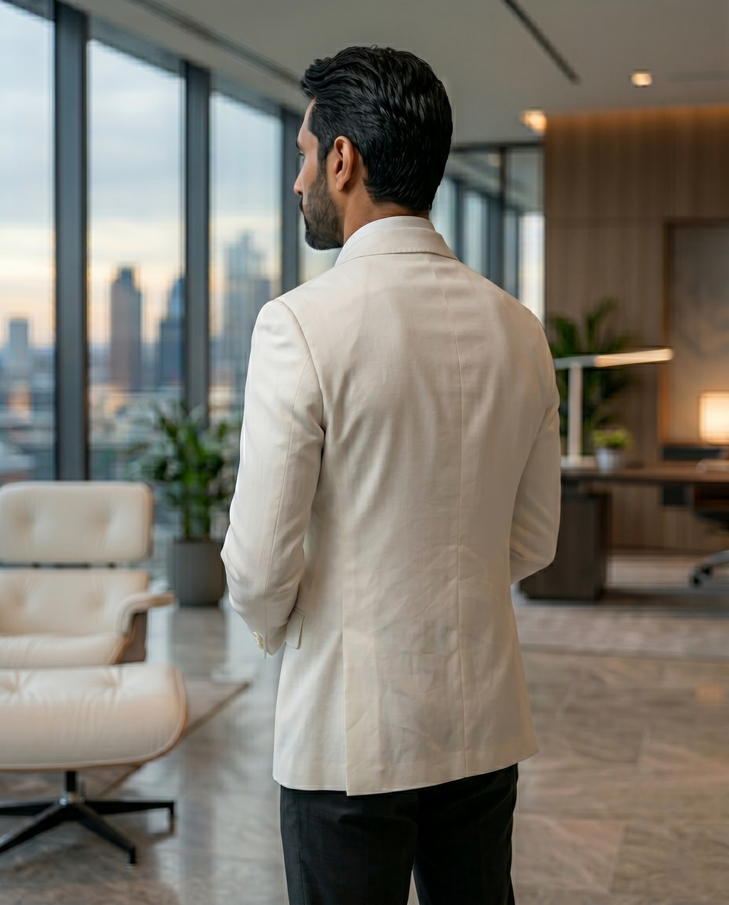Premium Men's Slim Fit Pure White Blazer Smooth Single Breasted Suit Jacket