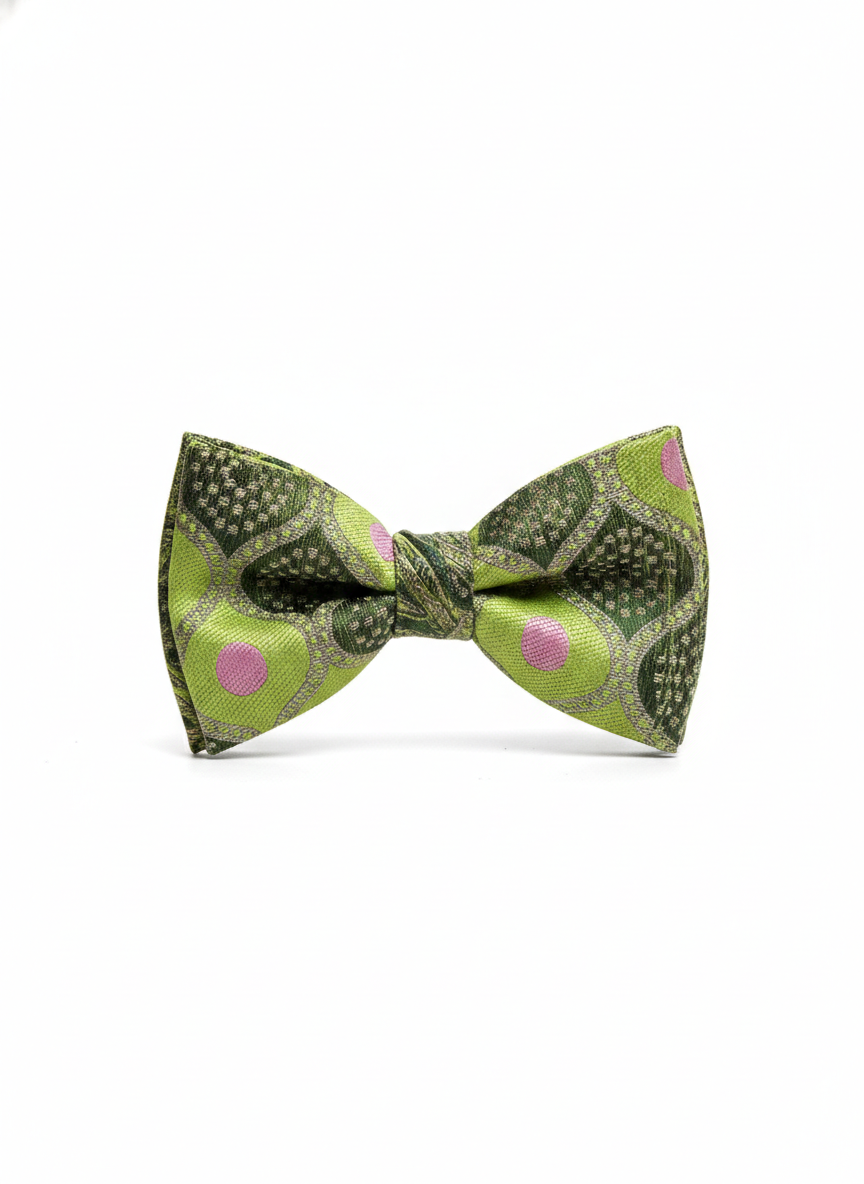 Unique Lime Green Geometric Polka Dot Pre-Tied Bow Tie