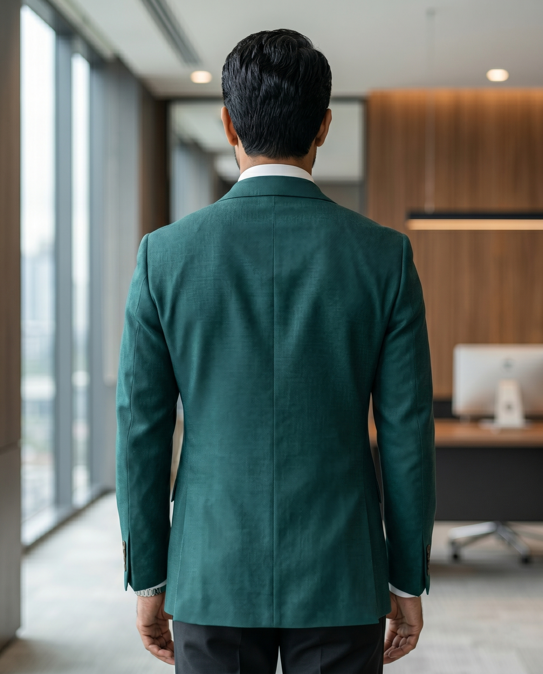 Premium Men's Slim Fit Teal Green Blazer Textured Single Breasted Suit Jacket