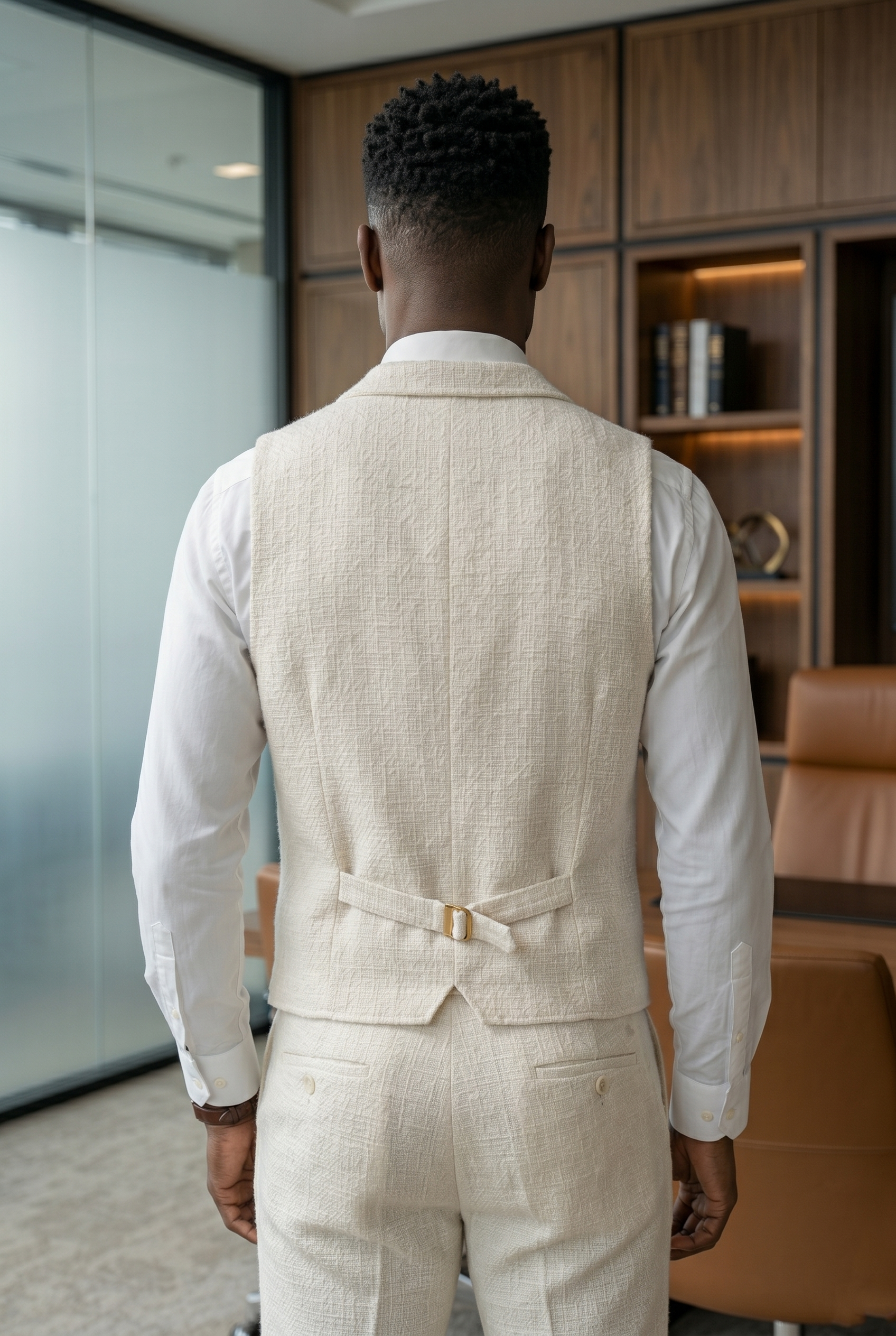Men's Slim Fit Tweed Waistcoat Vintage Lapel Dress Suit Vest Off White