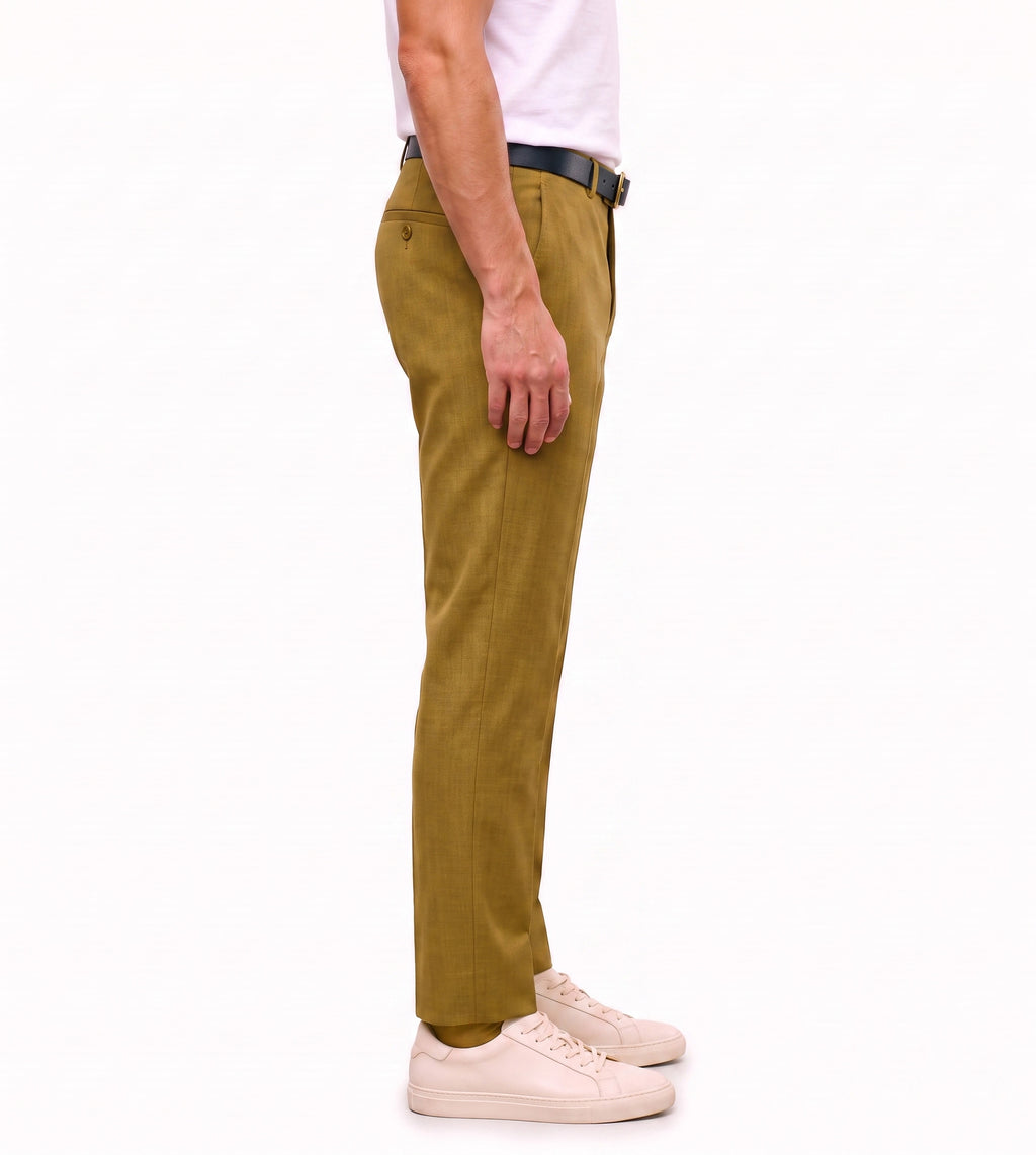Men's Slim Fit Dress Pants Comfortable Stretch Formal Trousers Olive Gold