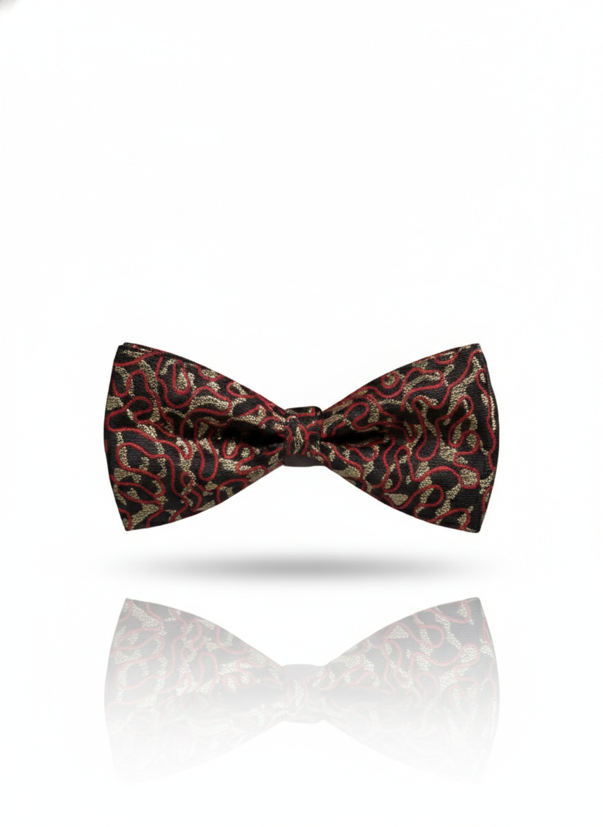 Luxury Crimson Red and Gold Abstract Squiggle Men's Bow Tie