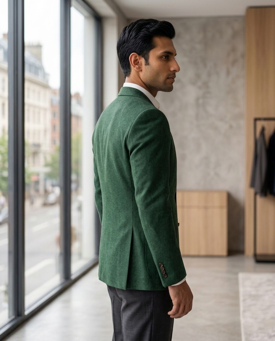 Premium Men's Slim Fit Forest Green Blazer Textured Single Breasted Suit Jacket