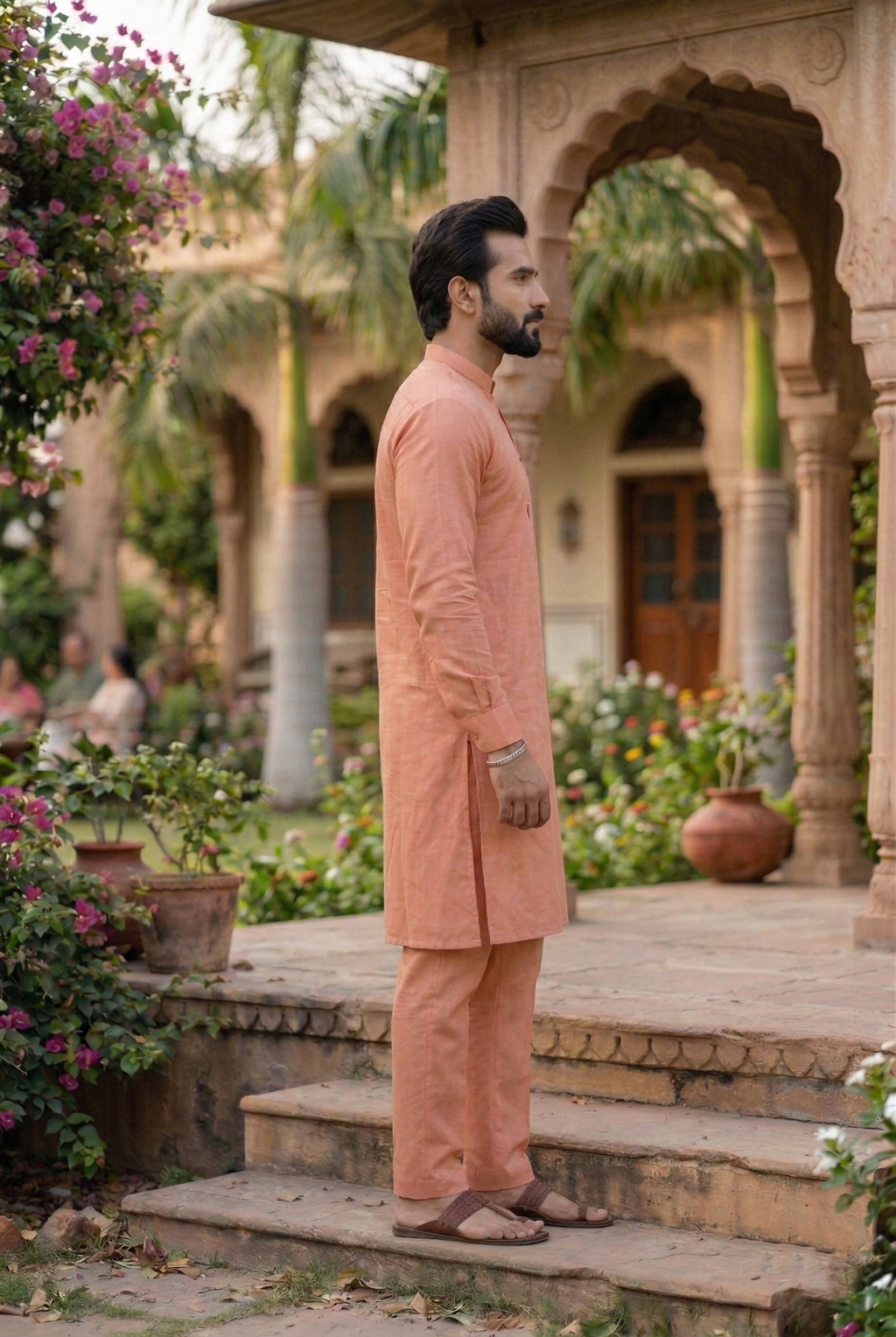 Men's Peach Cotton Silk Plain Kurta Pajama Set