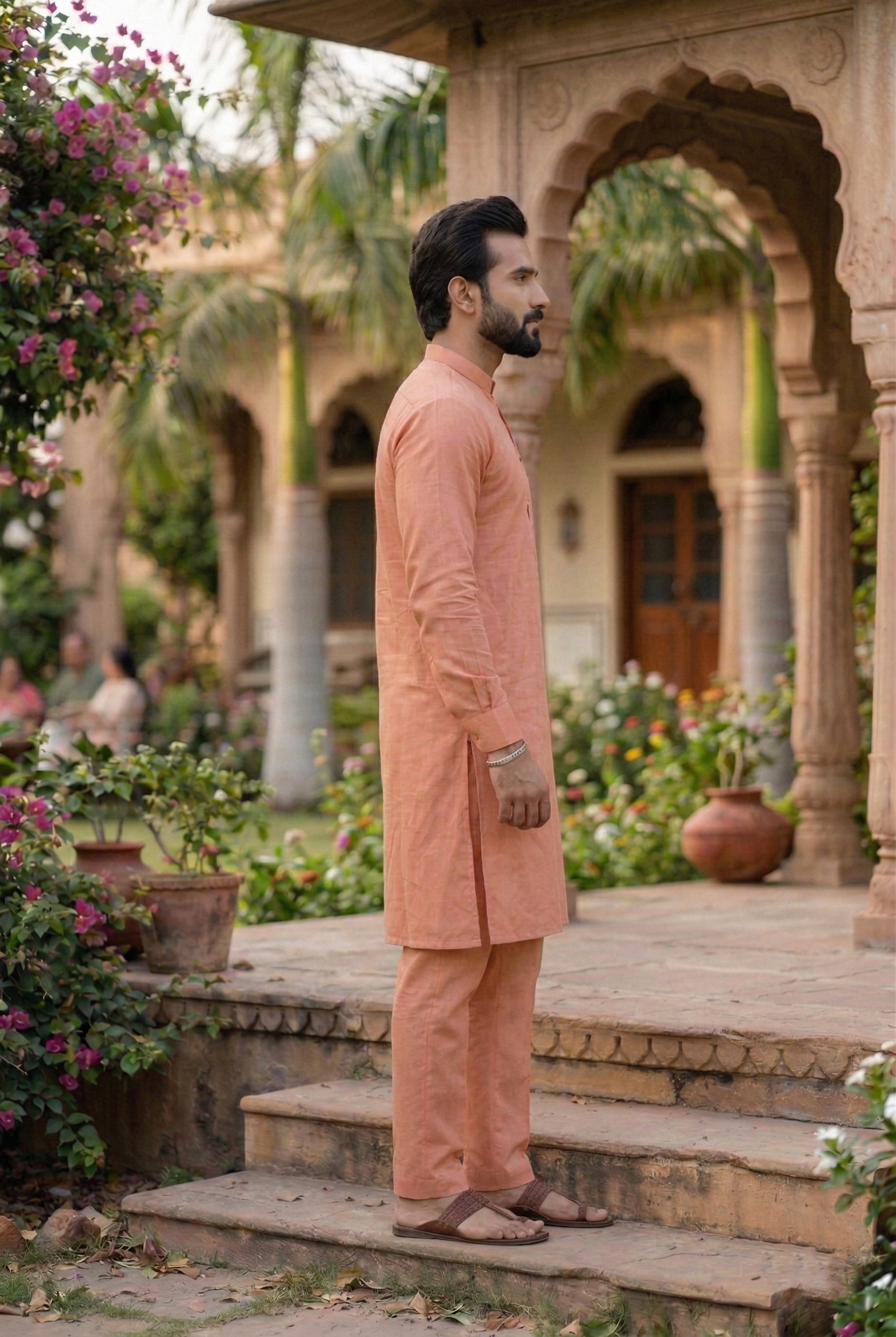 Men's Peach Cotton Silk Plain Kurta Pajama Set