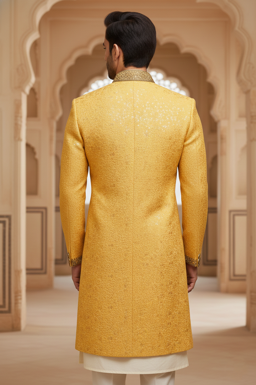 The Royal Gilt: All-Over Brocade Wedding Sherwani