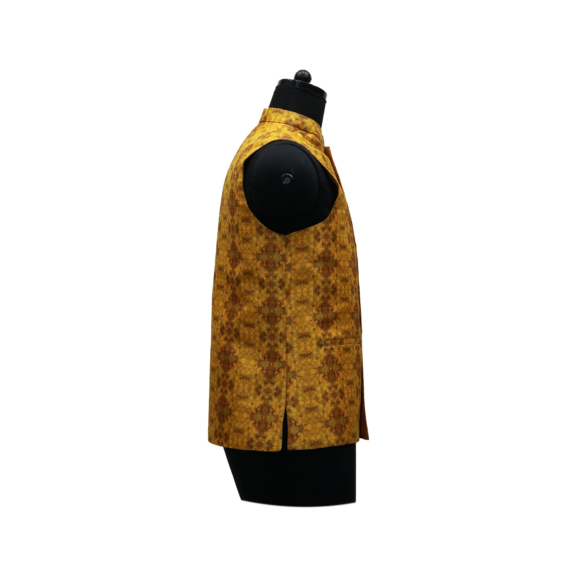 Men’s Mustard Textured Nehru Jacket with Ivory Kurta Pajama – Festive & Wedding