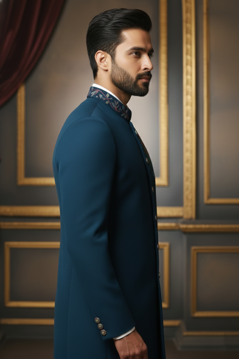 The Azure Artisan: Bird-Motif Indo-Western