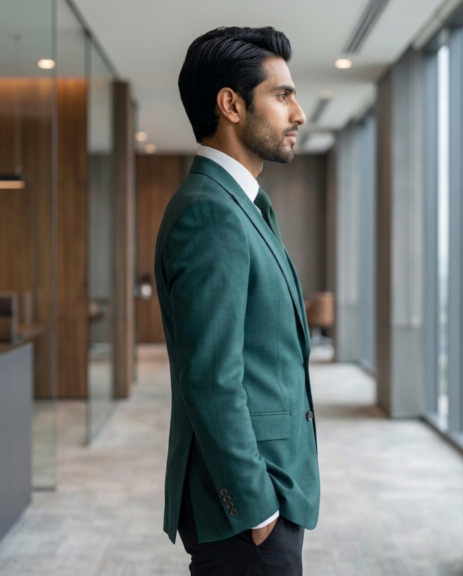 Premium Men's Slim Fit Teal Green Blazer Textured Single Breasted Suit Jacket