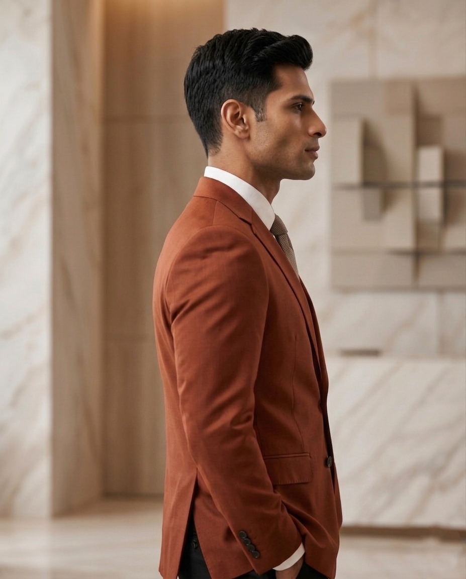 Premium Men's Slim Fit Terracotta Orange Blazer Smooth Single Breasted Suit Jacket