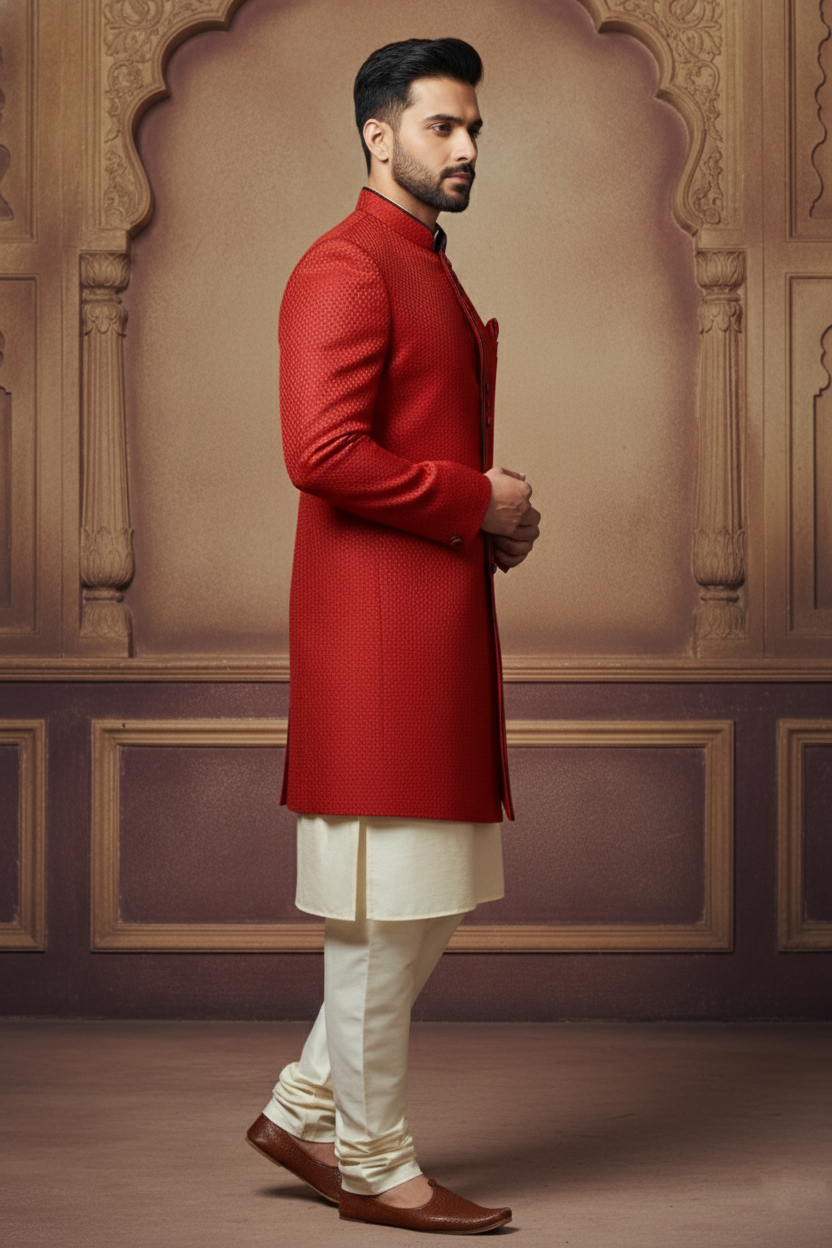 Royal Textured Indo-Western & Embroidered Sherwani Set