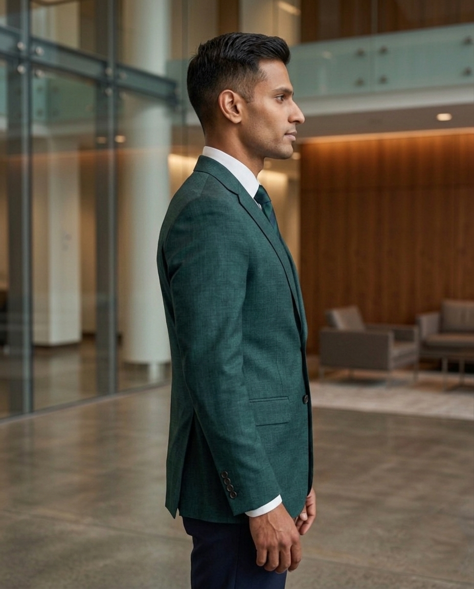 Premium Men's Slim Fit Emerald Green Blazer Textured Single Breasted Suit Jacket