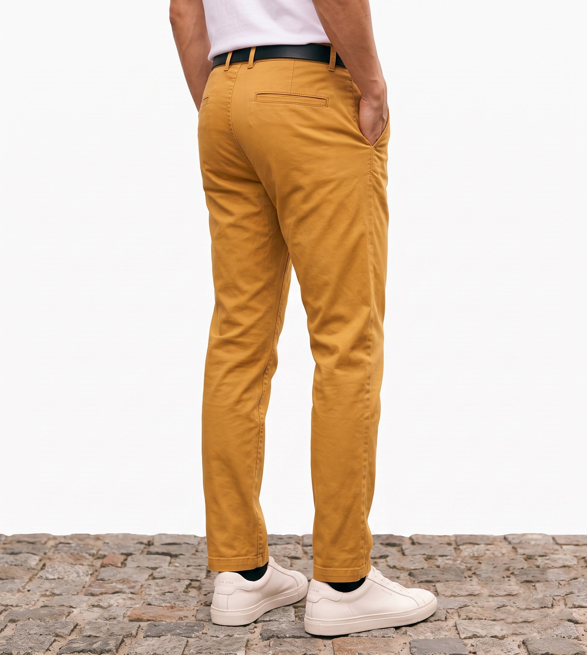 Men's Slim Fit Chino Pants Comfortable Stretch Cotton Trousers Mustard Yellow