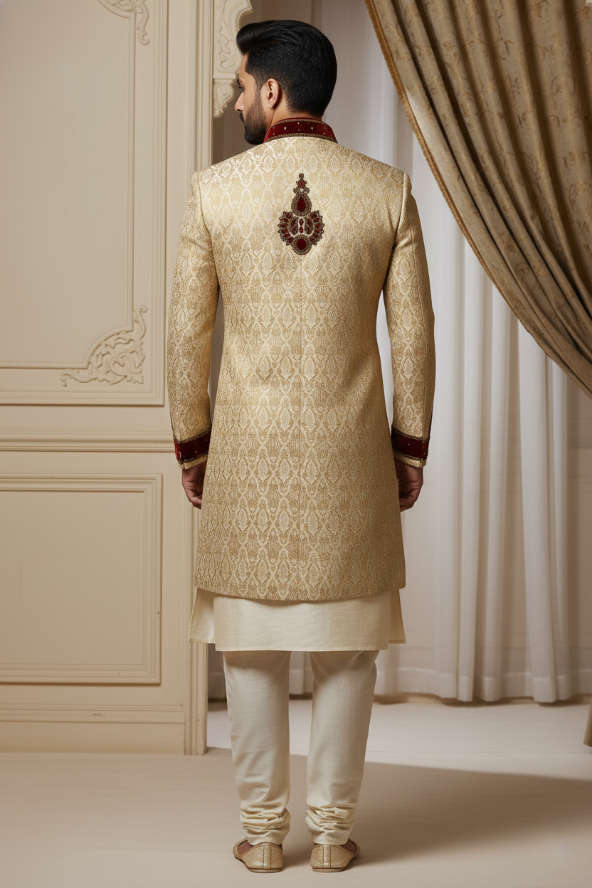 The Imperial Gilded Velvet: Asymmetrical Designer Sherwani
