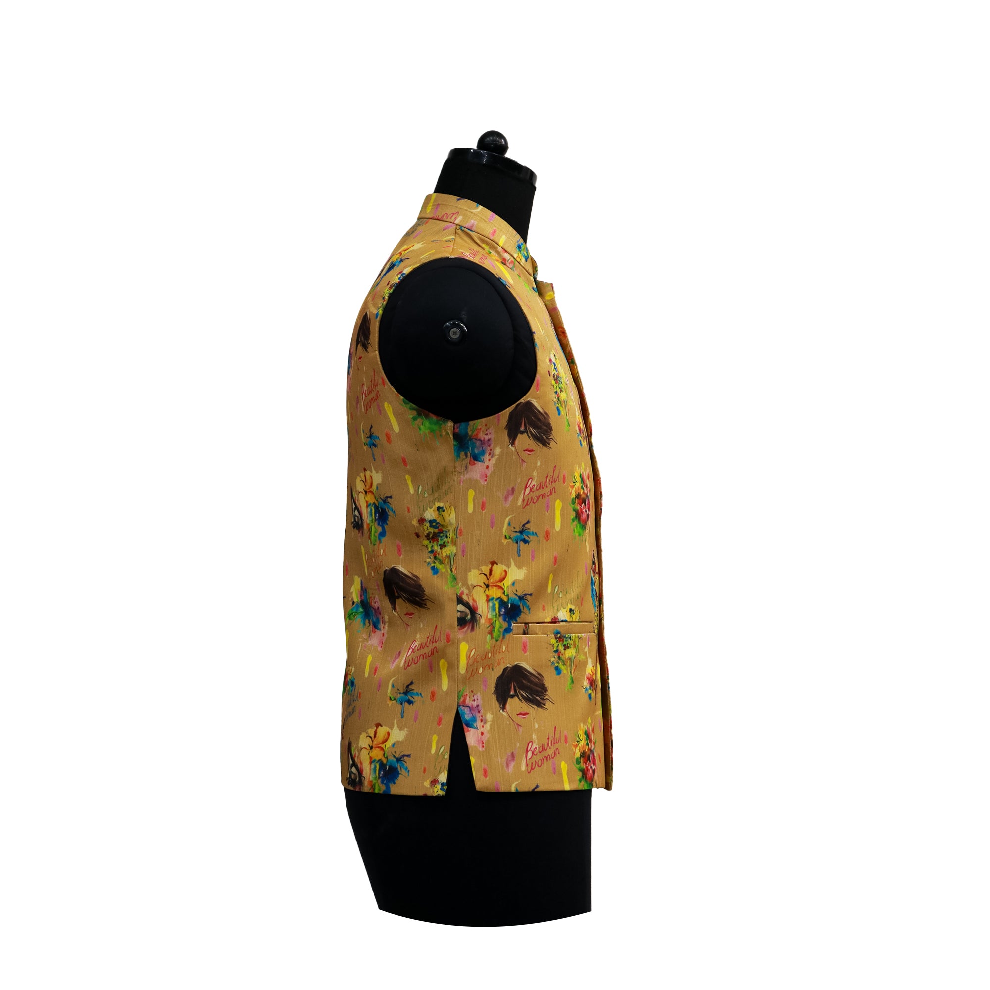Men’s Mustard Printed Nehru Jacket with Ivory Kurta  Pajama – Contemporary Festive Wear