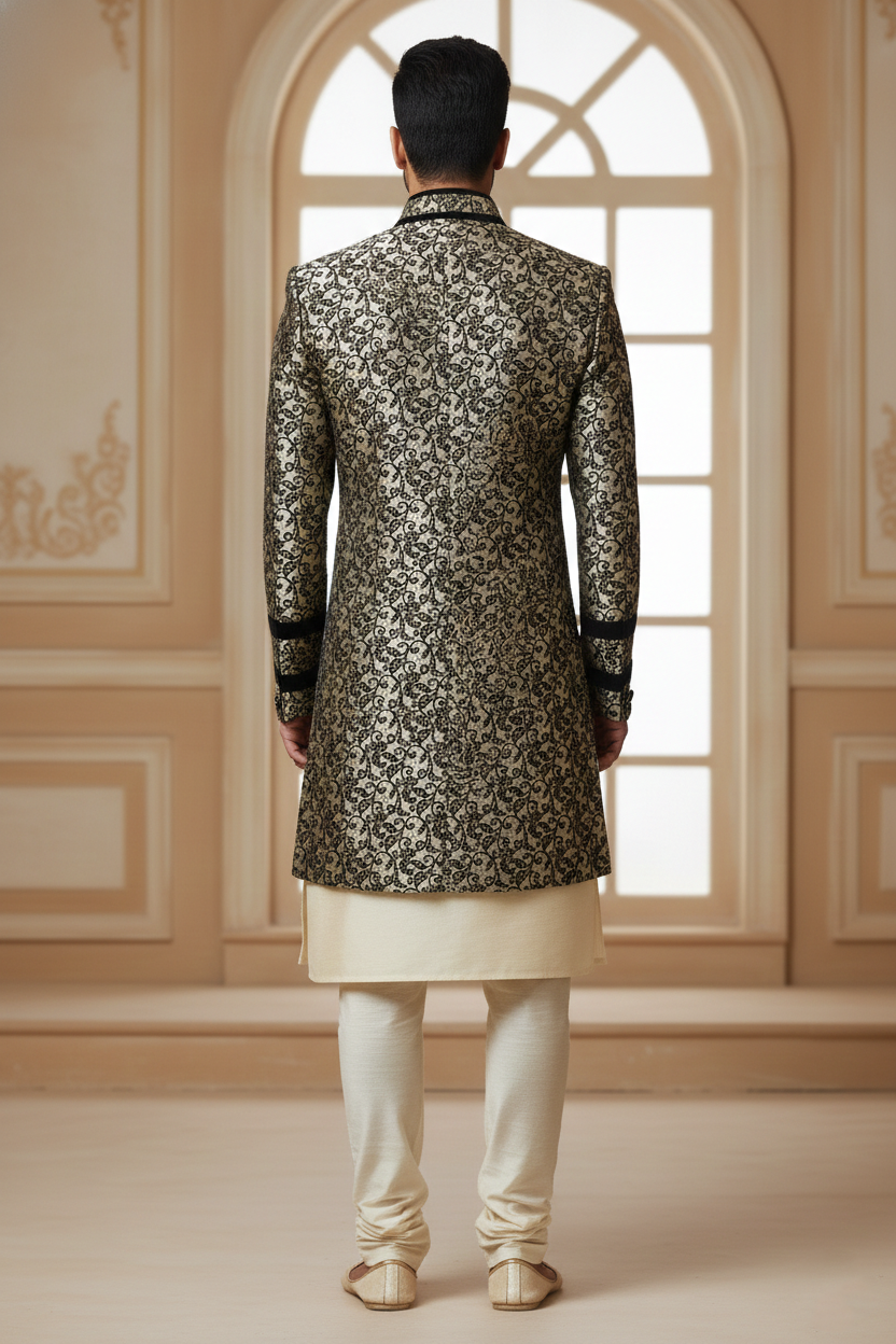 Gold & Charcoal Baroque Indo-Western Sherwani