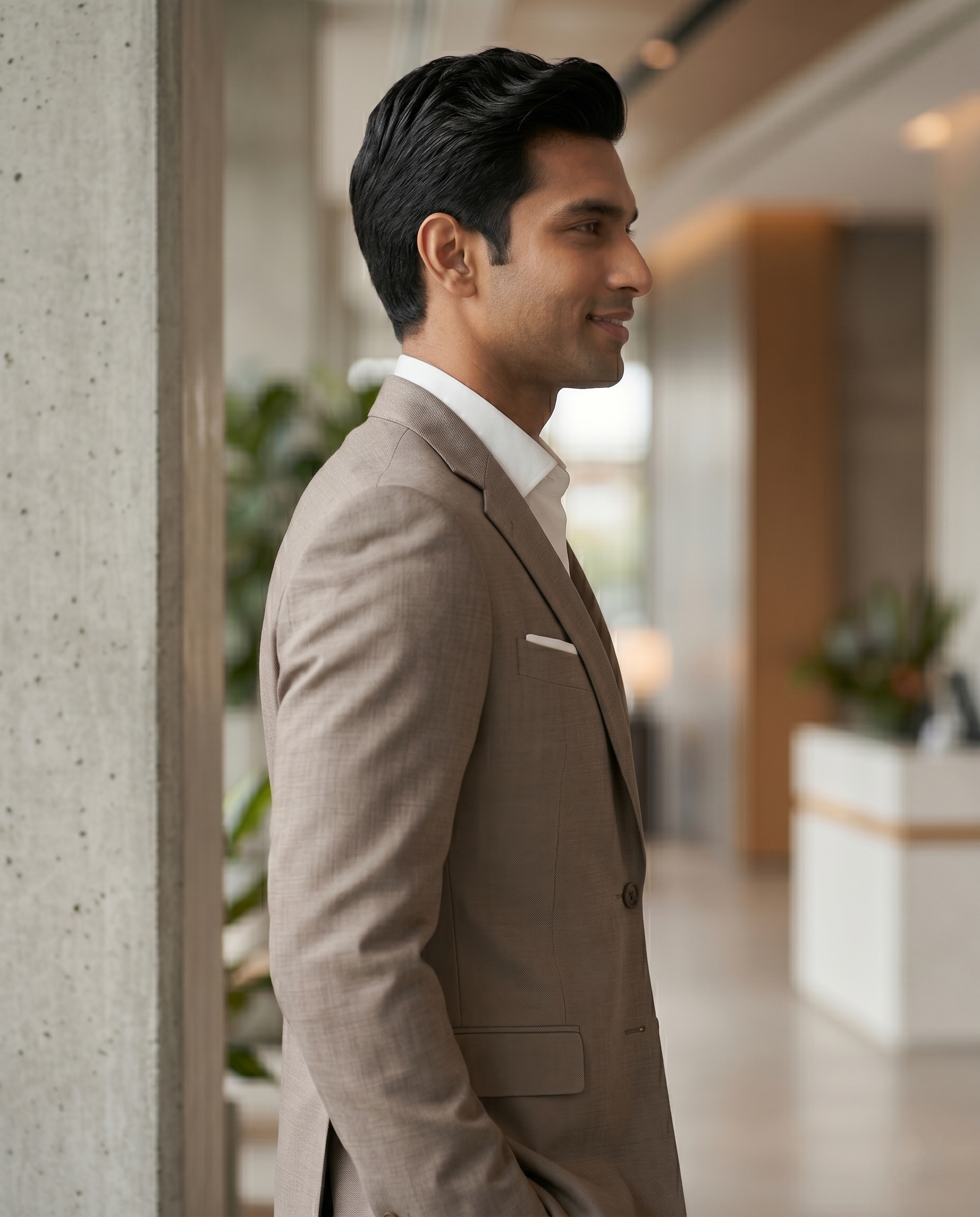 Premium Men's Slim Fit Taupe Brown Blazer Textured Single Breasted Suit Jacket