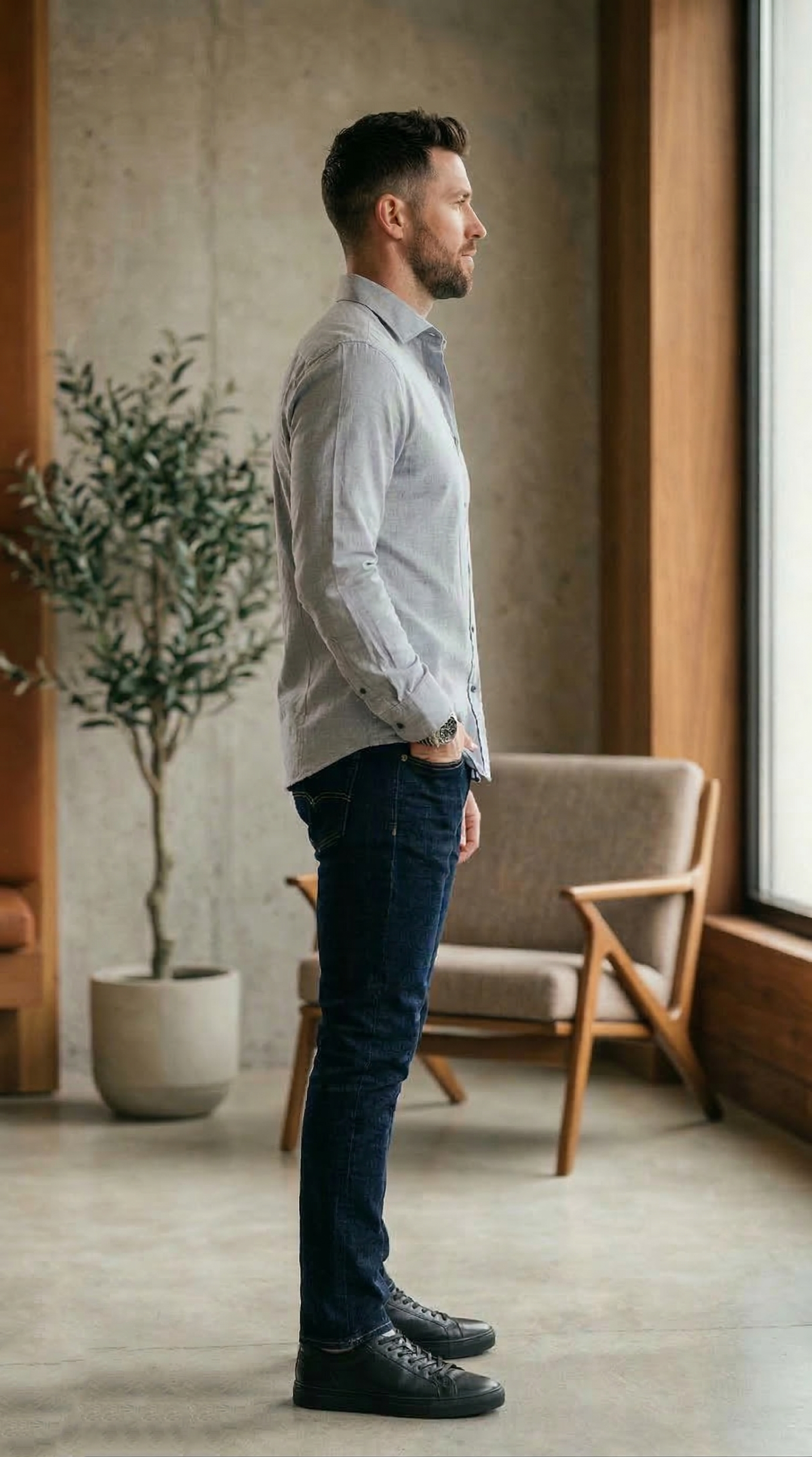 Men’s Slim-Fit Casual Shirt in Light Steel Blue