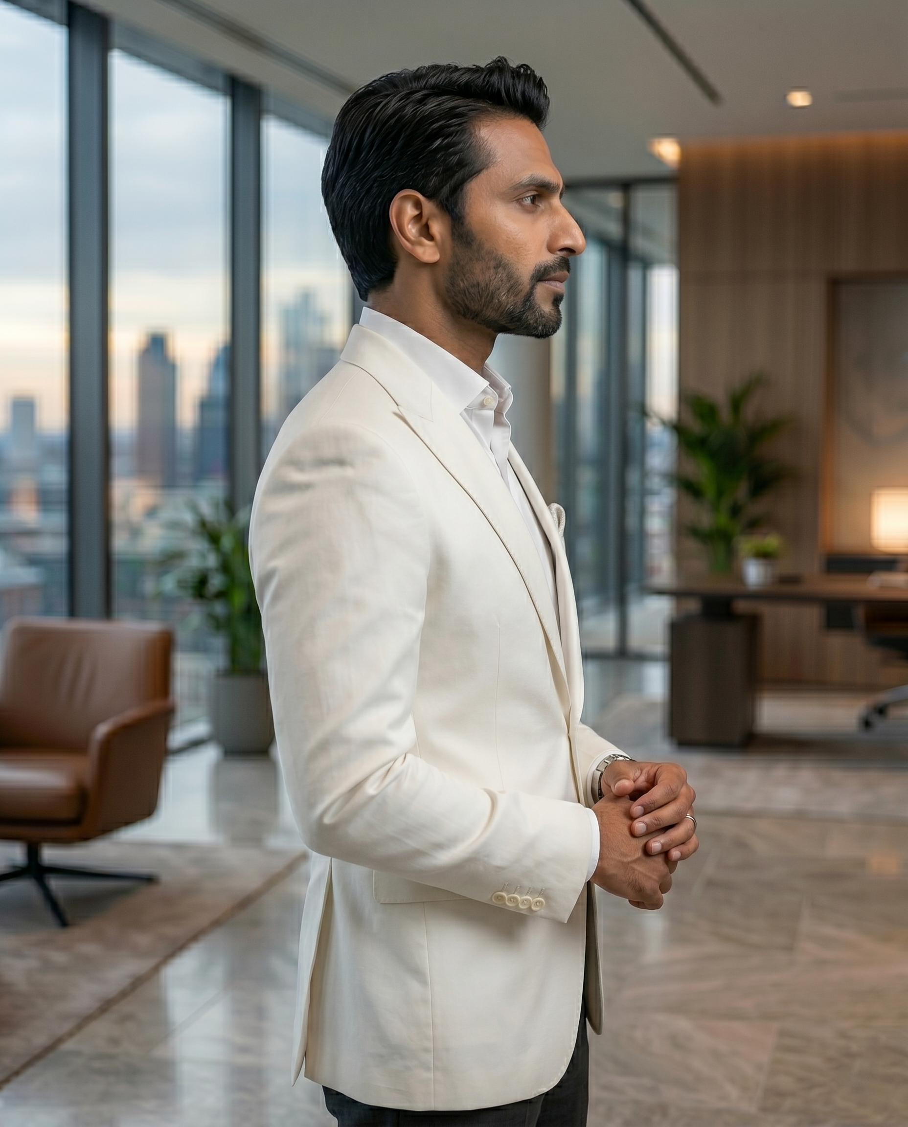 Premium Men's Slim Fit Pure White Blazer Smooth Single Breasted Suit Jacket