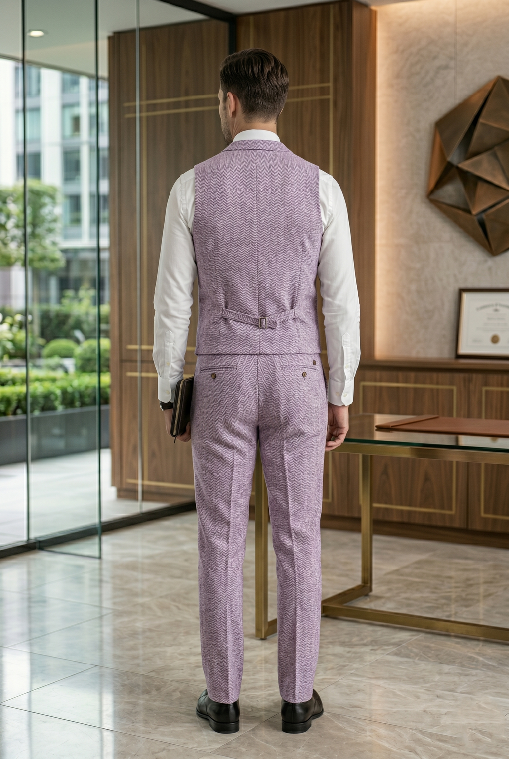 Men's Slim Fit Tweed Waistcoat Vintage Lapel Dress Suit Vest Lavender Purple