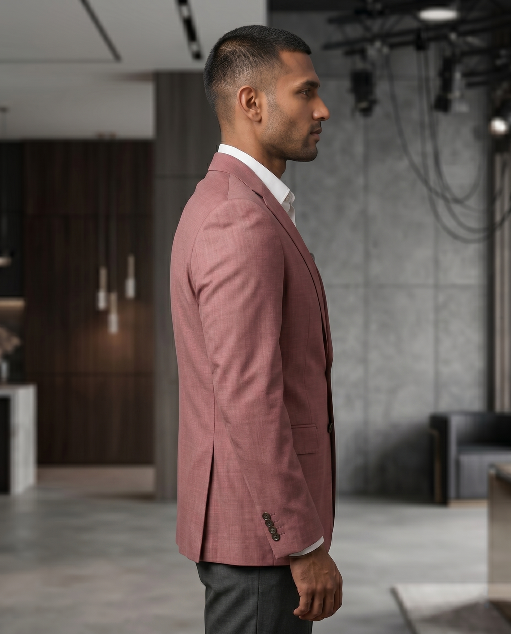 Premium Men's Slim Fit Dusty Rose Blazer Textured Single Breasted Suit Jacket