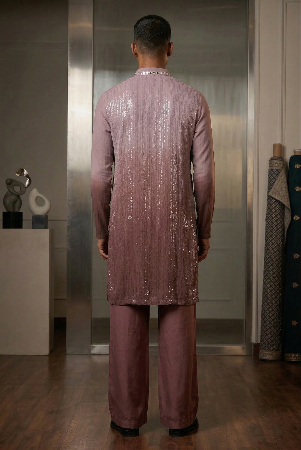 Mauve Ombré Sequin Designer Kurta Pajama with  Mirror Work