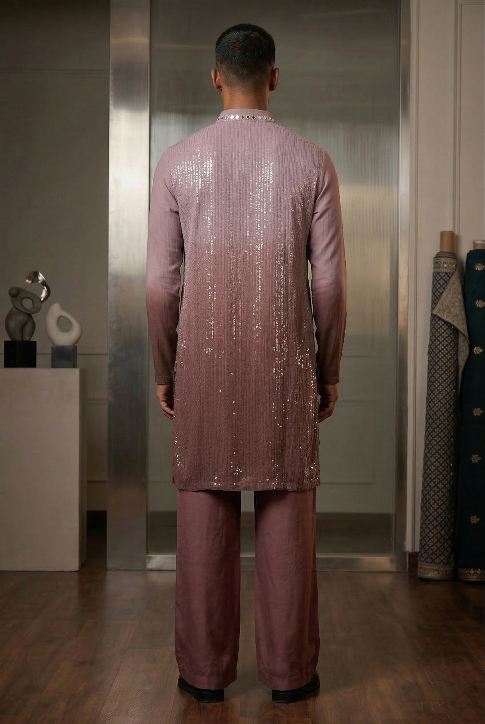 Mauve Ombré Sequin Designer Kurta Pajama with  Mirror Work