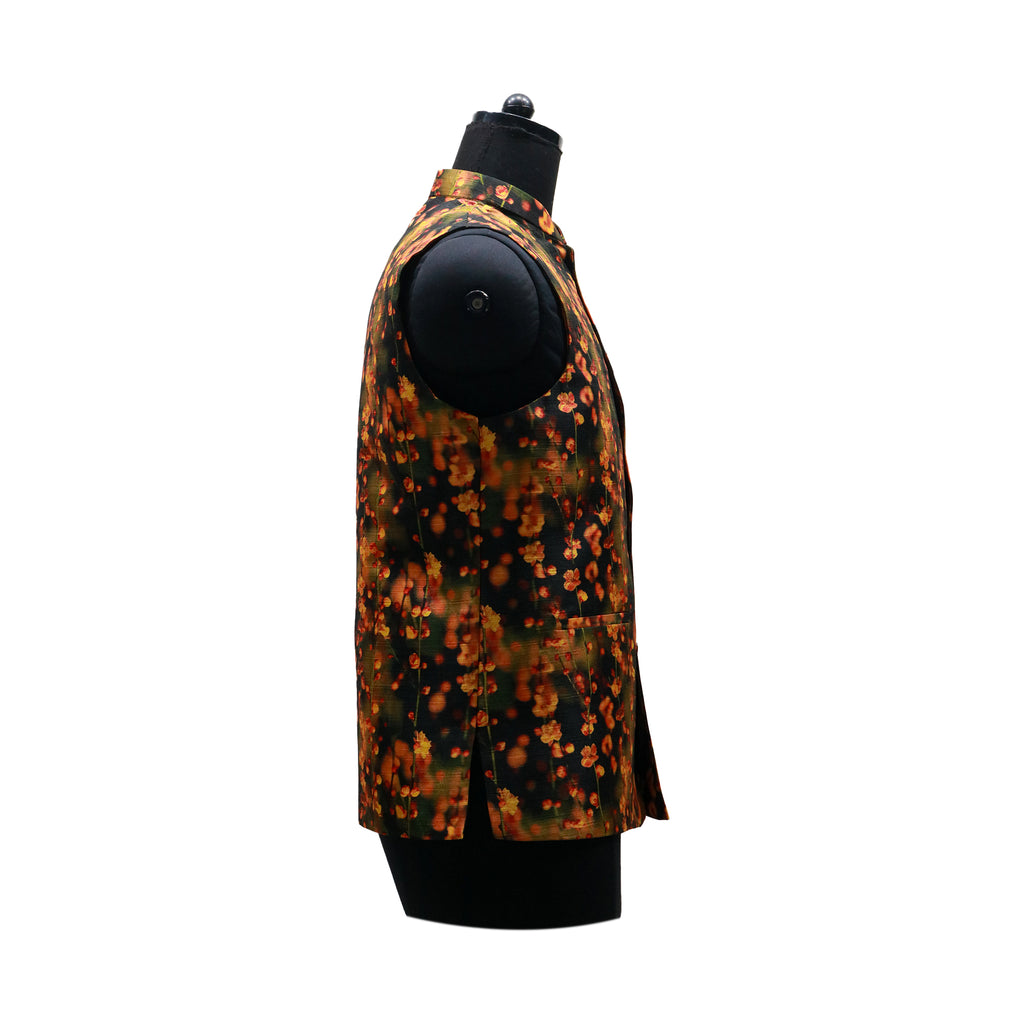 Men’s Dark Floral Nehru Jacket with Ivory Kurta Pajama –  Contemporary Festive Wear