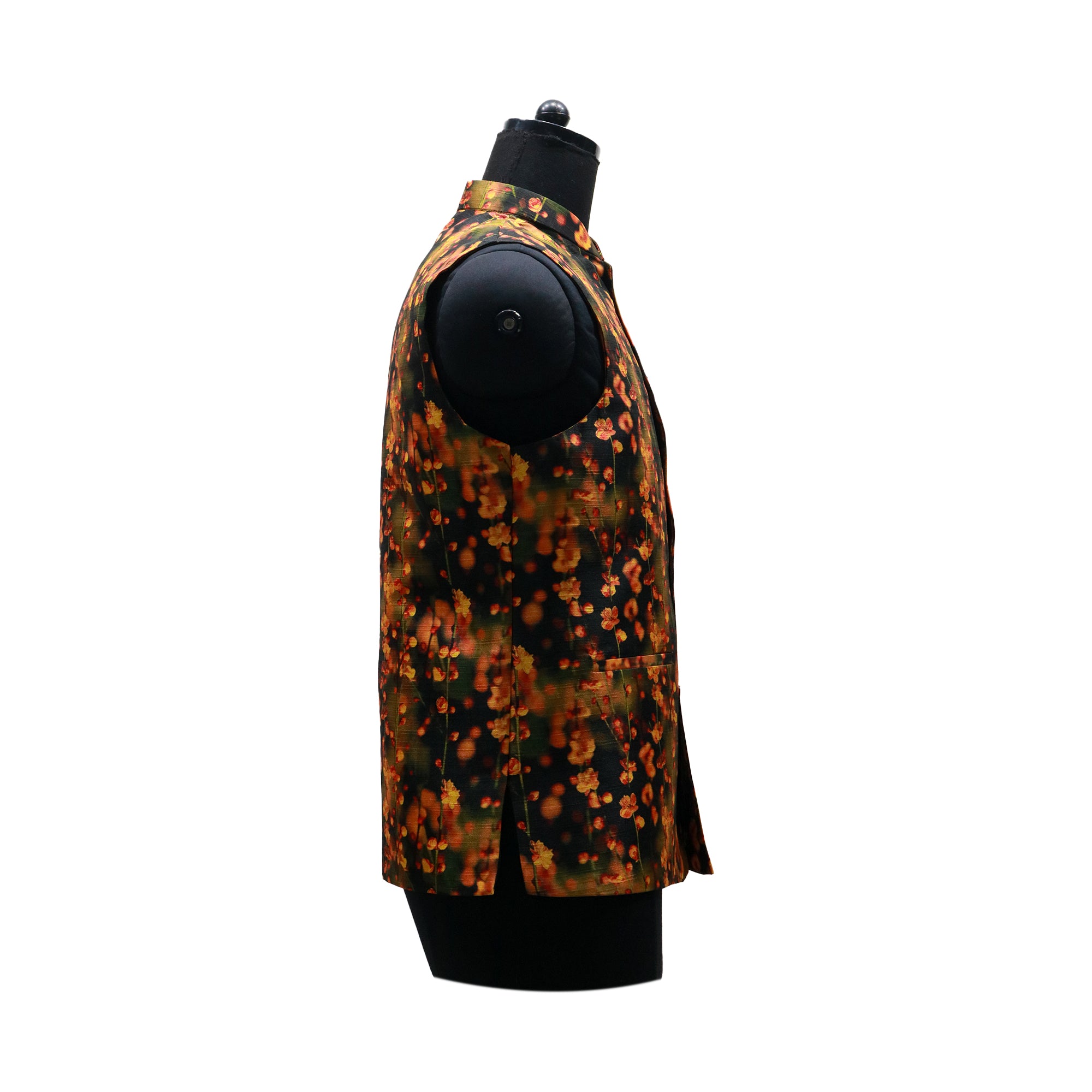 Men’s Dark Floral Nehru Jacket with Ivory Kurta Pajama –  Contemporary Festive Wear
