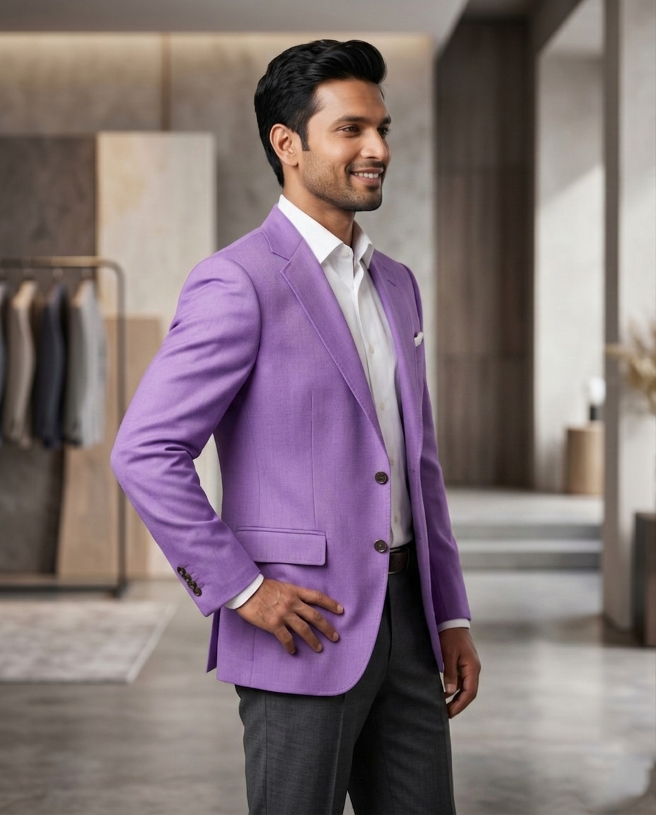 Premium Men's Slim Fit Lavender Purple Blazer Textured Single Breasted Suit Jacket