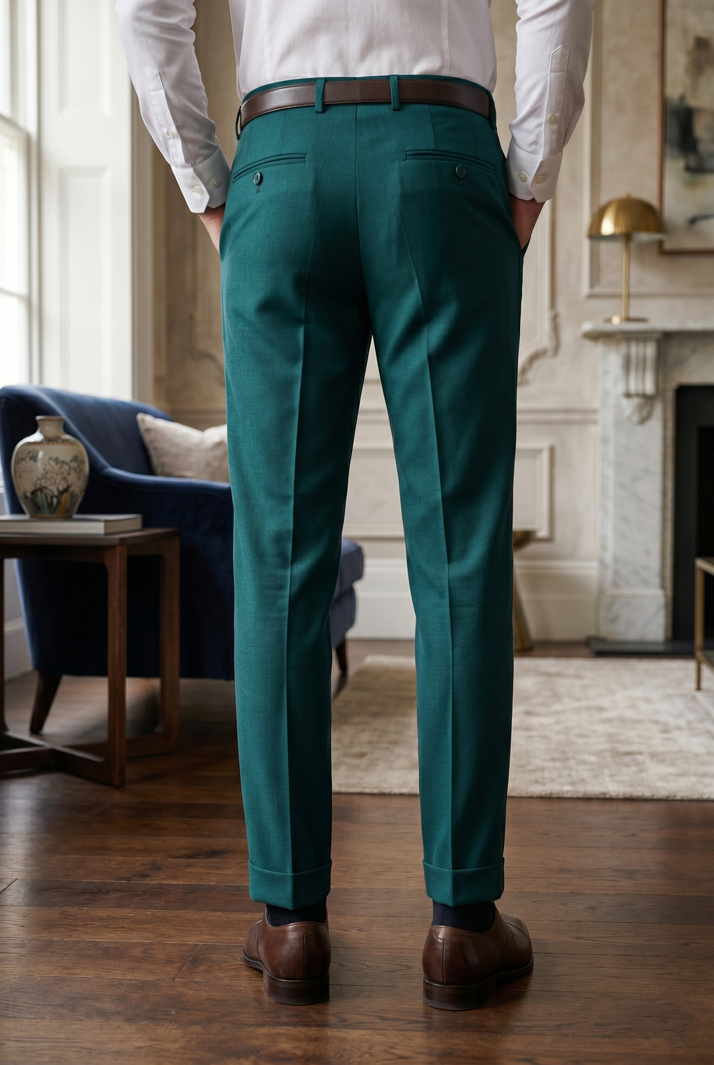 Men's Premium Teal Green Tailored Fit Formal Trousers