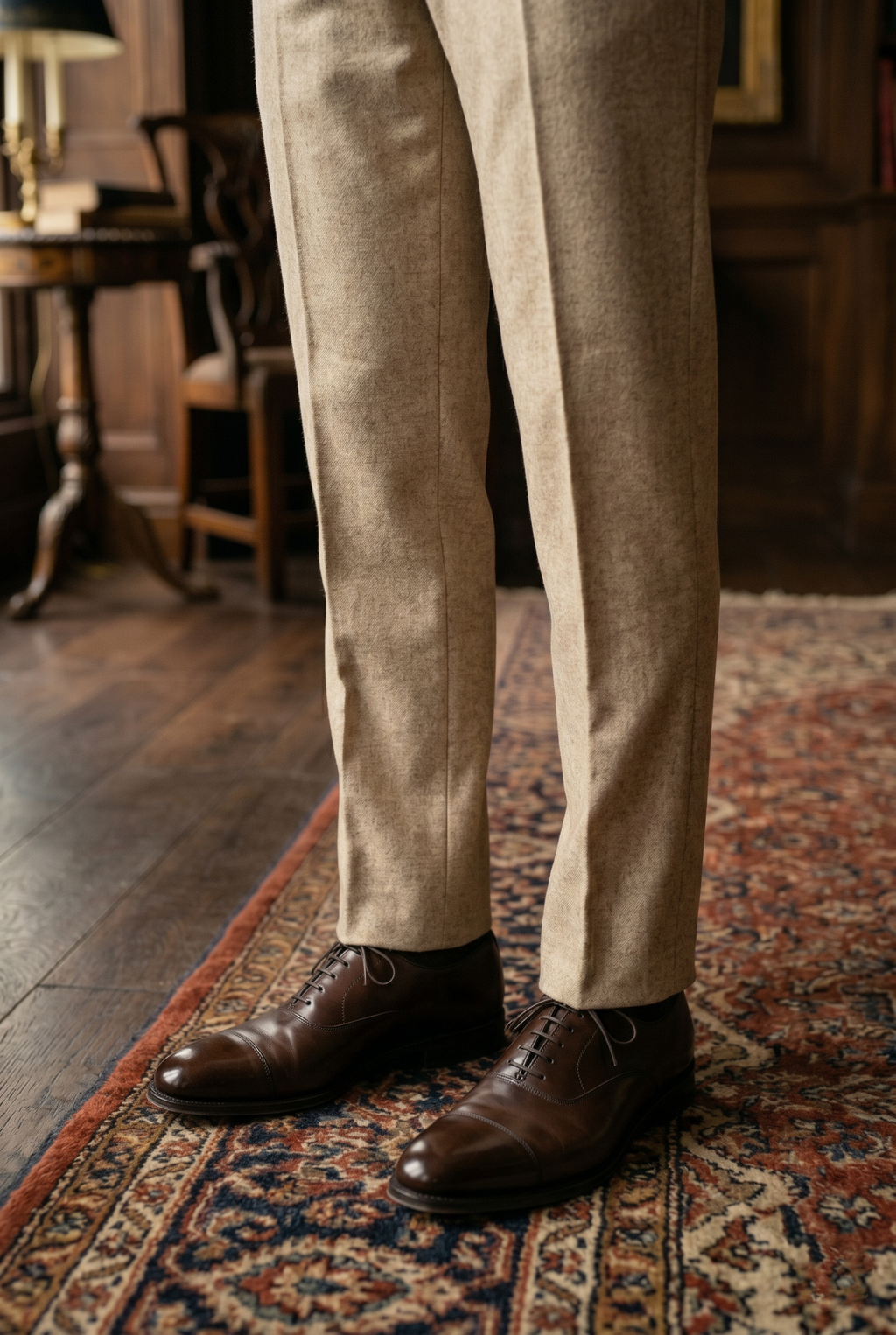 Men's Premium Beige Tailored Fit Formal Trousers