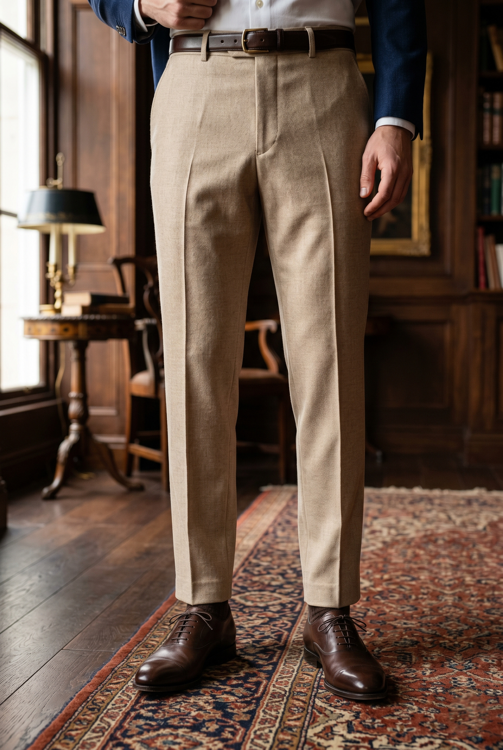 Men's Premium Beige Tailored Fit Formal Trousers