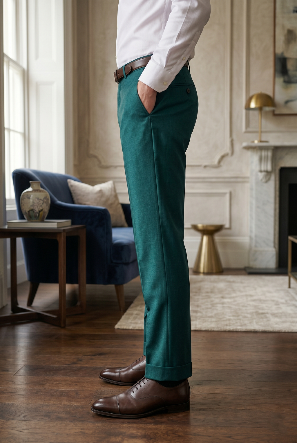 Men's Premium Teal Green Tailored Fit Formal Trousers
