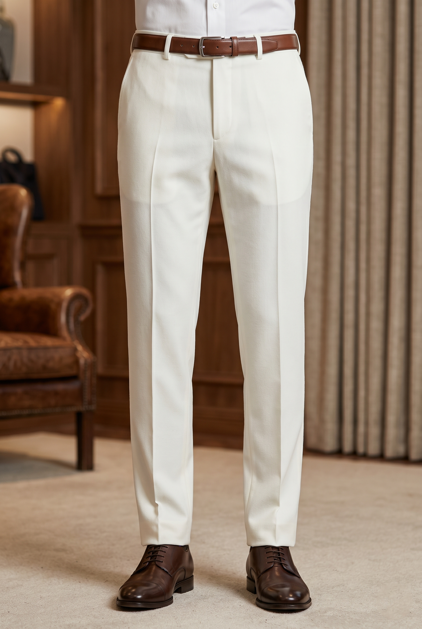 Men's White Dress Pants Slim Fit – Formal Business Trousers for Wedding, Office & Party Wear