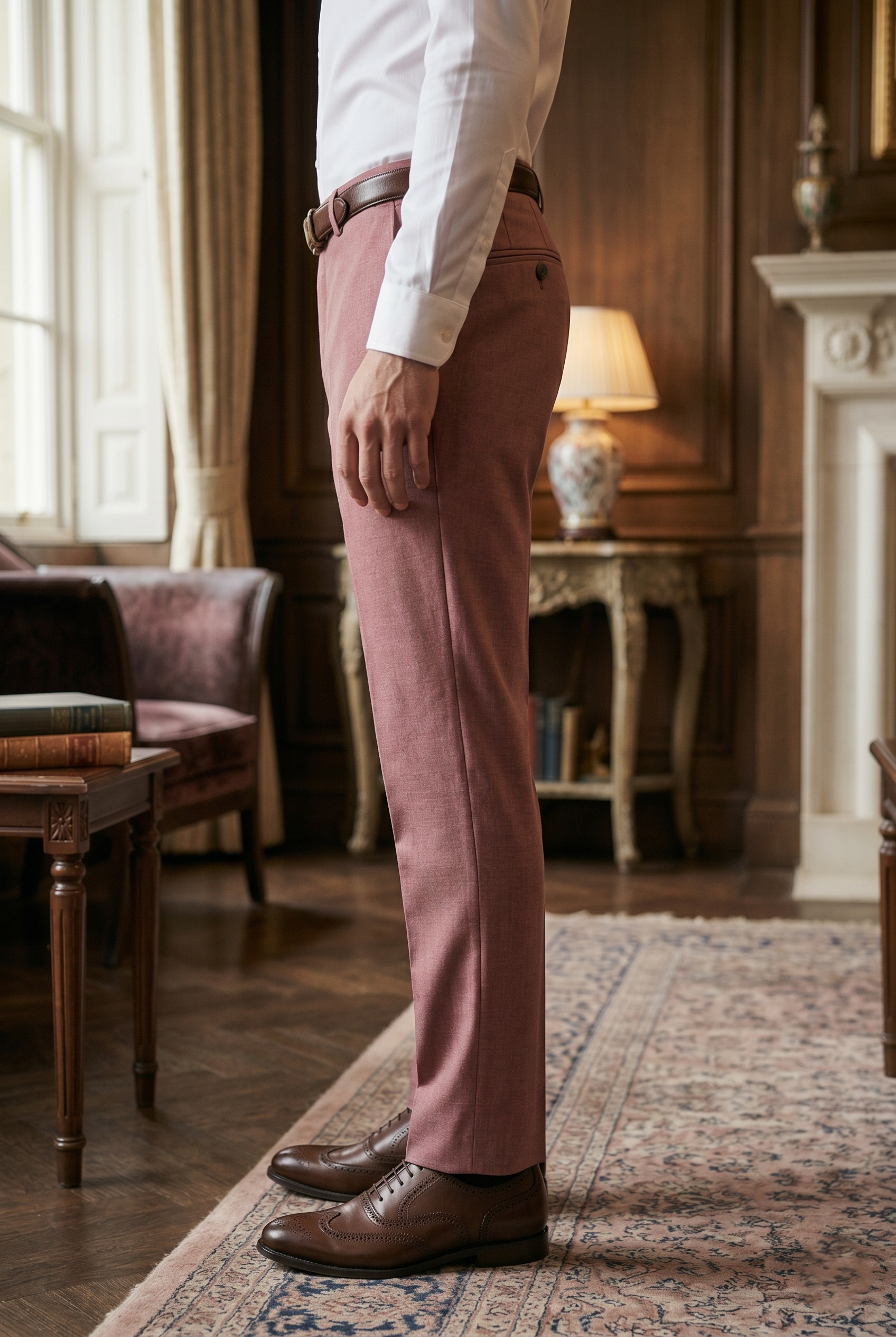 Men's Dusty Pink Dress Pants Slim Fit – Formal Business Trousers for Wedding, Office & Party Wear