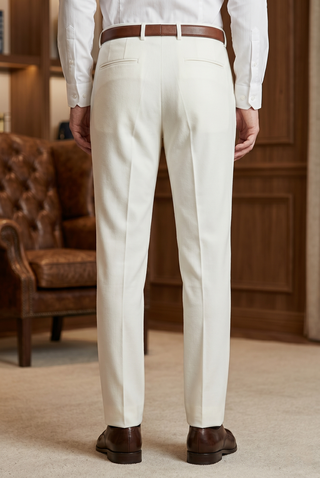 Men's White Dress Pants Slim Fit – Formal Business Trousers for Wedding, Office & Party Wear