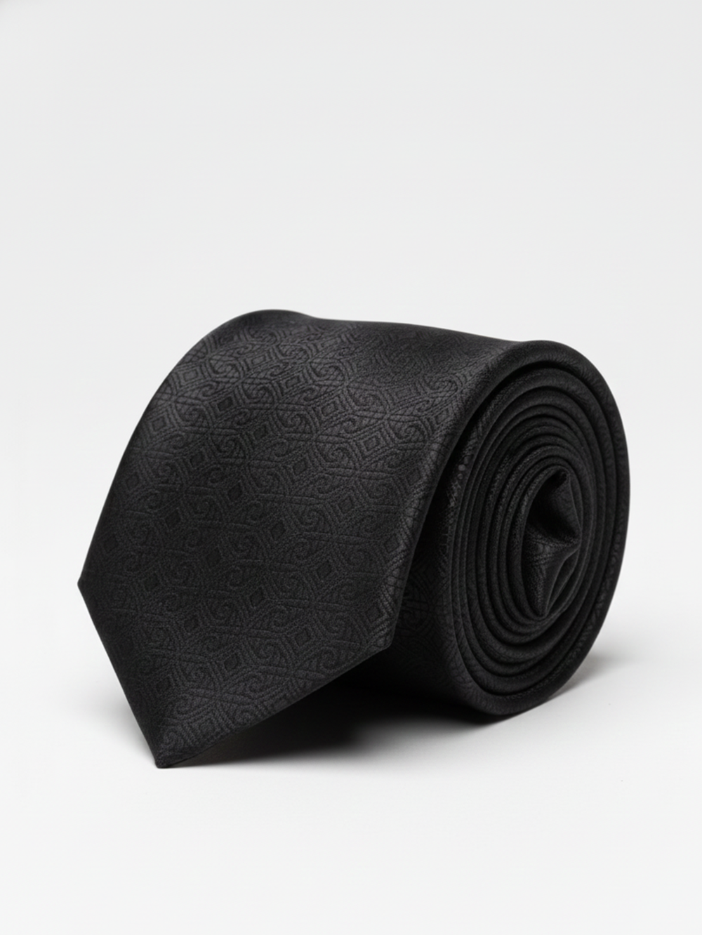 Premium Men's Black Silk-Blend Necktie – Classic Black Tie with Subtle Textured Geometric Damask Pattern