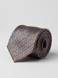 Premium Men's 100% Silk Necktie – Luxury Gold, Blue, and Orange Geometric Mosaic Patterned Tie
