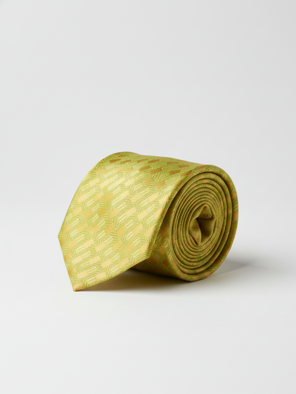 Men's Premium Silk Necktie – Elegant Olive Green and Gold Geometric Patterned Tie