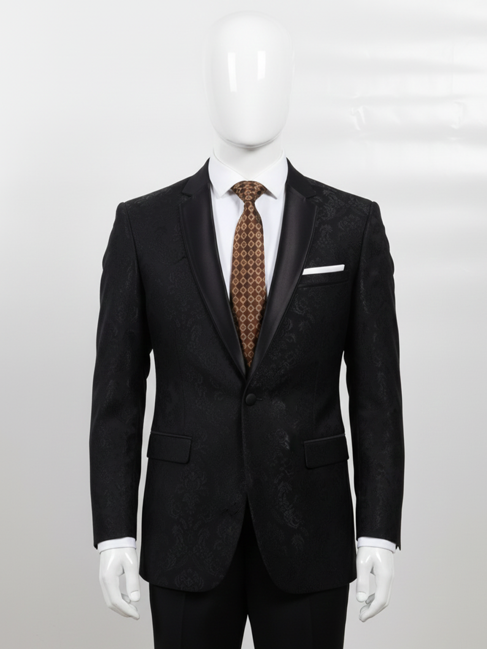Premium Men's Silk-Blend Necktie – Espresso Brown and Tan Checkered Tie with Elegant Geometric Diamond Lattice and Micro Floral Pattern