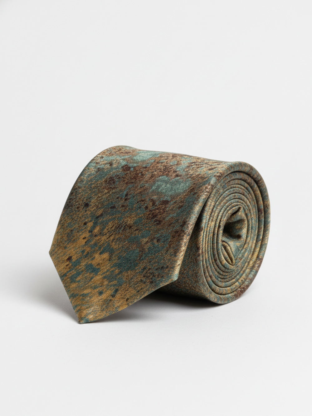 Premium Men's Silk-Blend Necktie – Muted Sage Green and Antique Gold Tie with Elegant Abstract Distressed Marble Splatter Pattern