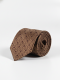 Premium Men's Silk-Blend Necktie – Espresso Brown and Tan Tie with Intricate Geometric Interlocking Chevron Maze Pattern