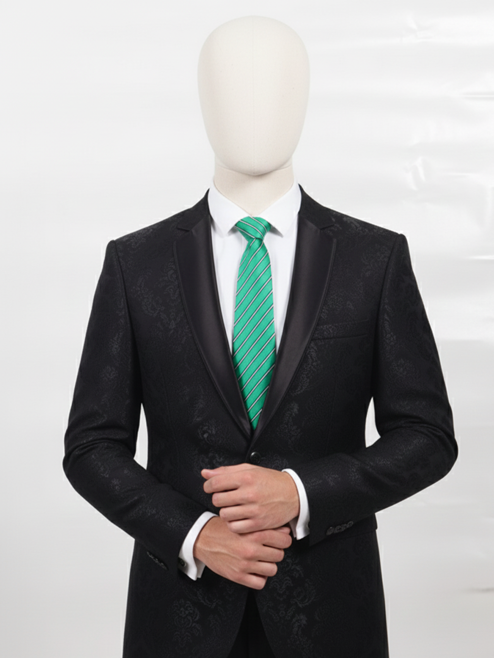 Premium Men's Silk-Blend Necktie – Vibrant Emerald Green Tie with Classic White and Silver Diagonal Double Stripes